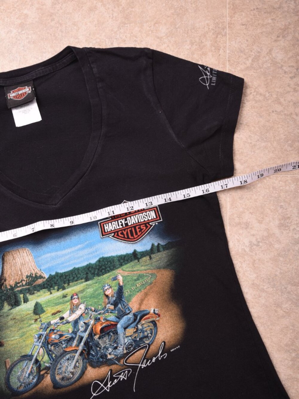 Harley Davidson Women’s V-Neck Shirt Black Scott Jacobs Fine Art Graphic Tee - M - Picture 3 of 8